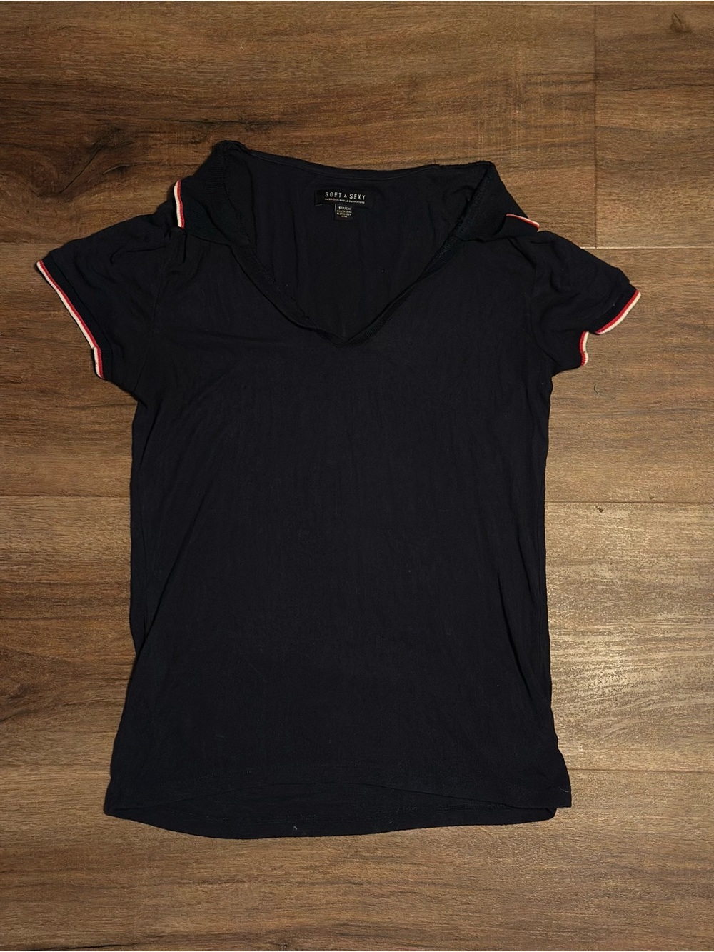 American Eagle Women’s Navy V-Neck Short Sleeve Polo with Contrast Trim